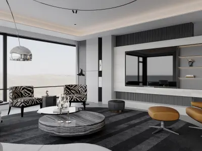Modern living room scene 3D model purchase