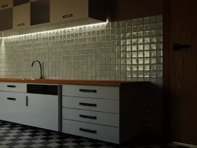 Realistic Kitchen Interior Scene Low-poly 3D model