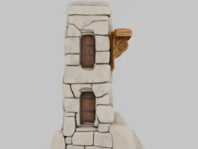 Stone and Wood Hearth Fireplace Low-poly 3D model