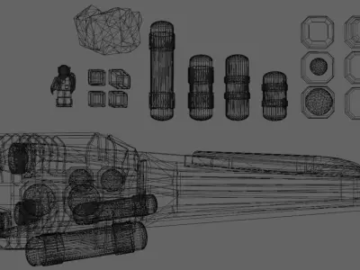 Sci-fi Spaceship and Character Low-poly 3D model