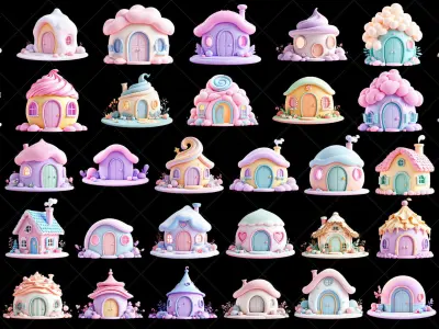 108 Transparent Fantasy Cartoon Huts Game Asset Texture