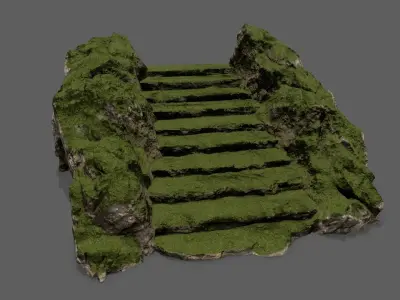Stairs with moss on top Low-poly 3D model