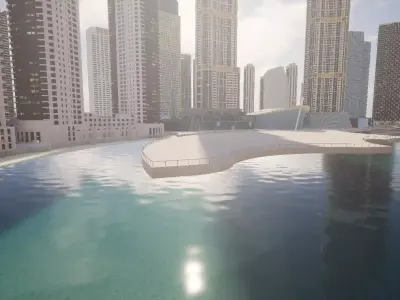 Realistic Dubai Downtown Environment Burj Khalifa Area Low-poly 3D model