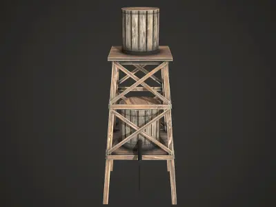 Water Tower Low Poly  Low-poly 3D model