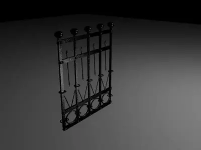 Fence wrought iron gate Low-poly 3D model