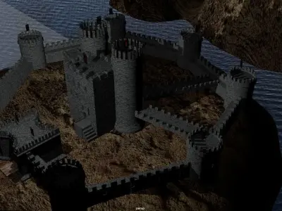  island castle in dark  Low-poly 3D model