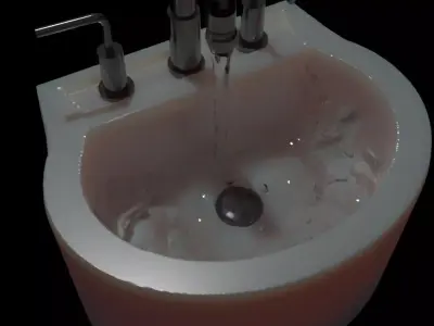 Photorealistic 3D Sink With Realistic Water Fluid Simulation Low-poly 3D model