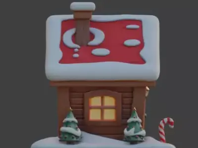 Cozy Winter Christmas Log Cabin 3D Model Low-poly 3D model