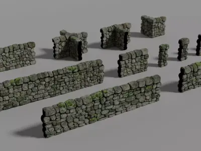 Drystone Wall Modular Low-poly 3D model