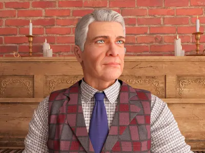  Elderly Man Wear Classic Business Attire Rigged for Maya 