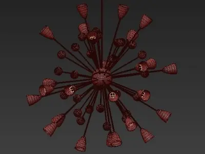 Frosted Amber Glass Shades and Brass Sputnik 3D model