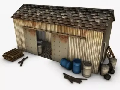 Low poly warehouse wooden shed 3D model