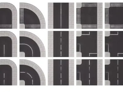Street Road Pack Lowpoly City Road Low-poly 3D model