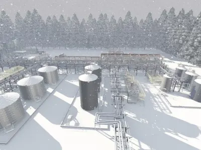 factory oil refinery in middle of forest 3D model