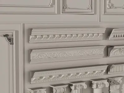 Collection stucco molding frame Low-poly 3D model