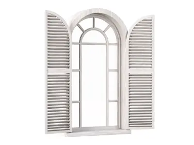 Wooden arch window with shutters V2  3D model
