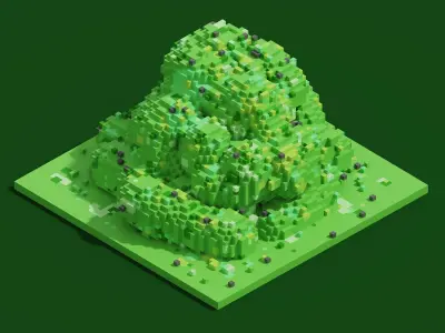 3d voxel green landscape 64x64x64 5tm Low-poly 3D model