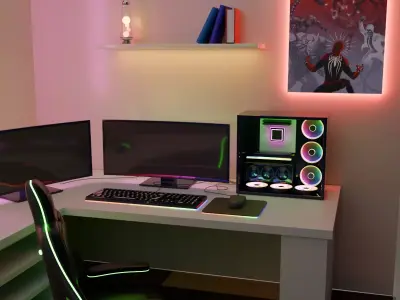 Isometric Gaming Room - Stylized RGB PC Setup 3D model