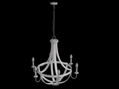6-Light Distressed Black And Wood Farmhouse Chandelier 3D model