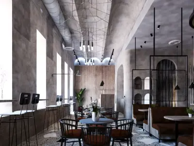 Modern Cozy Coffee Shop Small Space Low-poly 3D model