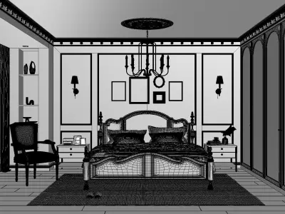 French Style Bedroom 3D Model 3D model