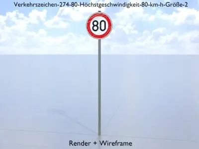 Traffic sign 274-80 Speed limit 80 km h Size-2 Low-poly 3D model
