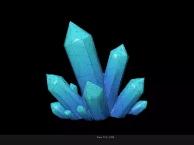 Low Poly Stylized Turquoise Magic Crystal Low-poly 3D model
