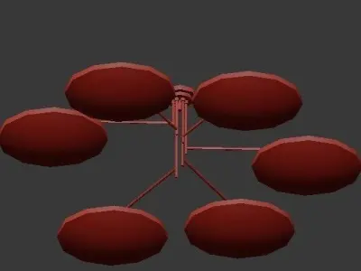 Untitled ceiling light with five circular shades in gold 3D model