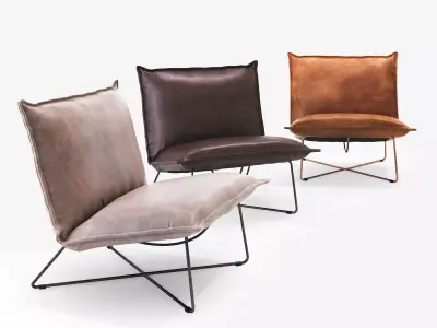 Earl leather lounge chair on metal frame 3D model