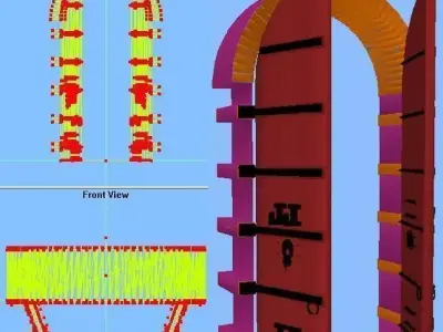 Arched Medieval look 72 inch double door with hinges quoins etc Free 3D model