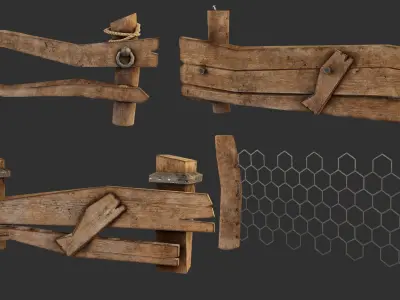 Wooden Fence Low poly Low-poly 3D model