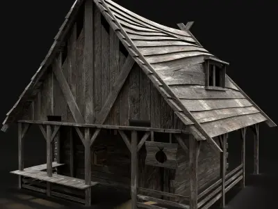 MEDIEVAL SHOP STALL FANTASY MARKET STORE CITY TOWN HOUSE HUT Low-poly 3D model