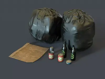 Plastic Garbage Bags and props Low-poly 3D model