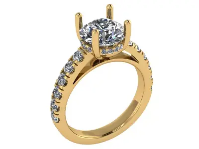 Round shape ring with hidden halo and pave on shank 3D print model