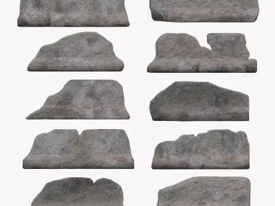 Ruined concrete barrier set Low-poly 3D model