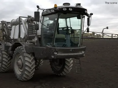  Self-Propelled Crop Sprayer with Folded Boom Black Dirty 