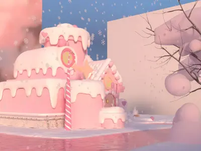 Cartoon Snowy Cabin  Low-poly 3D model
