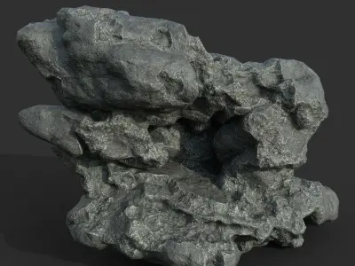Low poly Damaged Black Rock B 190429 Low-poly 3D model