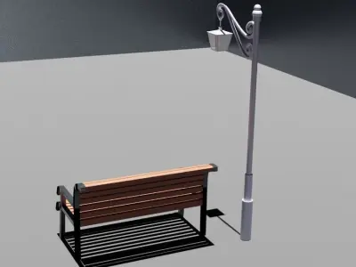 Bench and light in the street 3D model
