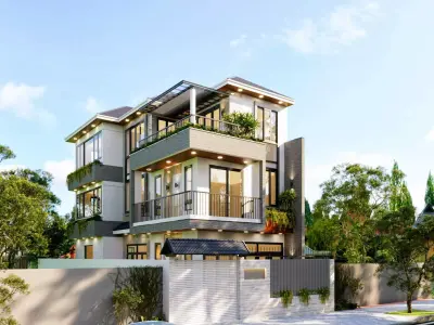 Exterior Modern Villa Full Scenes 3D model-Corona render 3D model