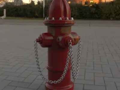 Red fire hydrant water pump Low-poly game ready realistic model Free low-poly 3D model