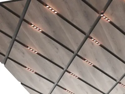 Wooden suspended ceiling with lighting 50 3D model