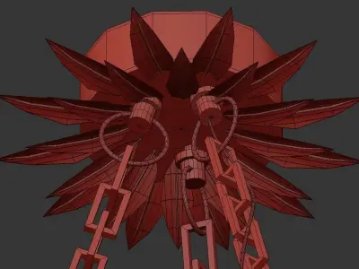 Broche 8 gold leaf chandelier hanging from chain 3D model