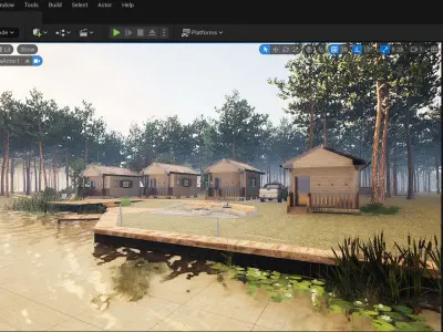 River cabins in forest environment 3d model Low-poly 3D model