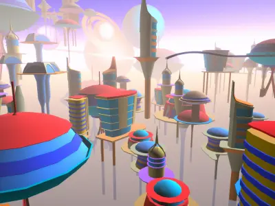 Fantasy Low Poly Sky City Pack Low-poly 3D model