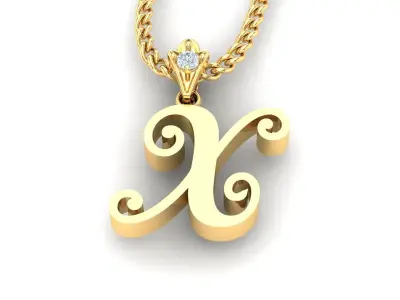 Light Gold Fancy Font Pendant X 3D print model