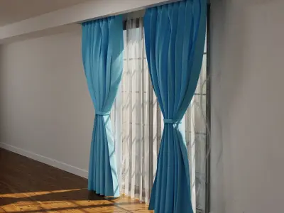 pinch pleat double layer curtain Free 3D model