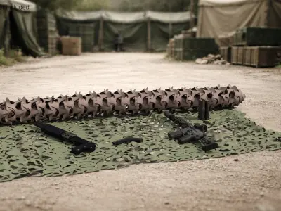  Military Camouflage Net with Assault Rifles 