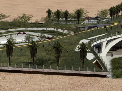 Organic architecture park contemporary  landscape with 3d grass 3D model