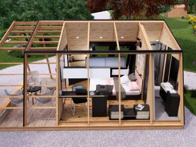 glamping pod tiny house vacation house on 18 m2 with terrace 8m Low-poly 3D model